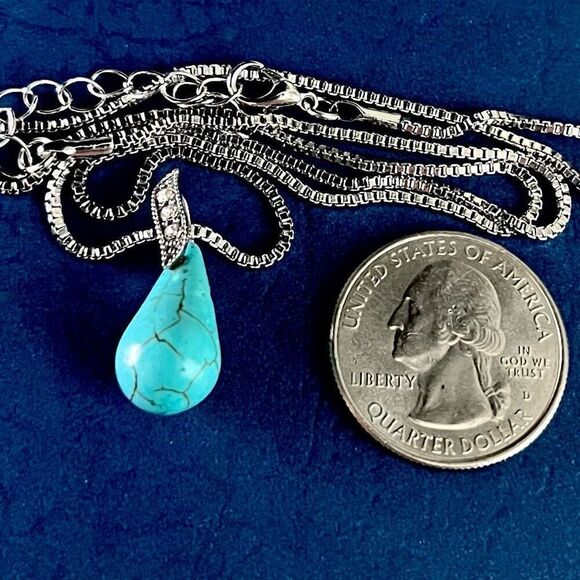 BBN Turquoise & Sterling w/ zircon accent Pendant & Chain - Picture 10 of 12